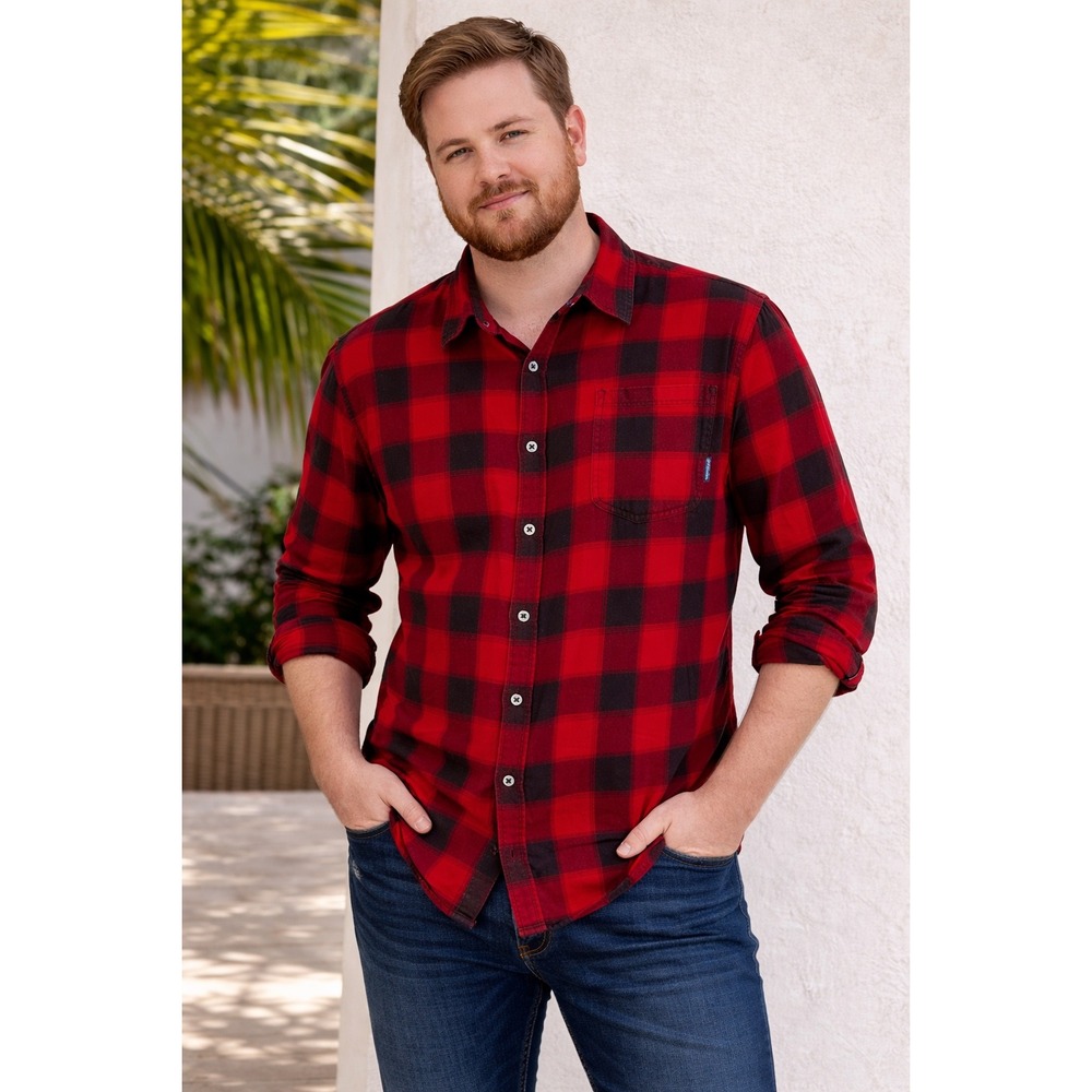 Columbia Mens Red Buffalo Plaid Flannel Button Down Shirt Regular Fit AM0017 L